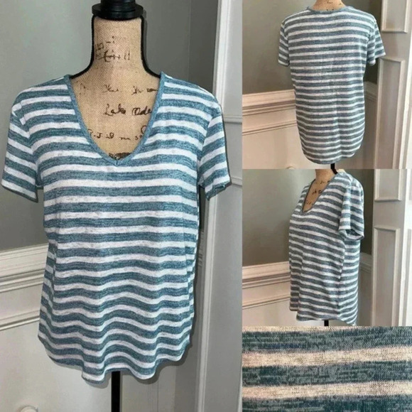 Ana Striped V-Neck Tee Size: Large - Picture 1 of 9